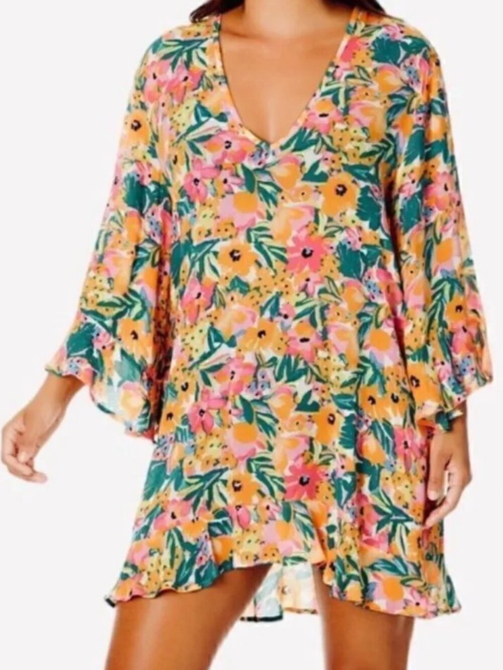 Anne Cole Signature Sunshine Floral Beachy Tunic Coverup M/L Vacation Coast NWT